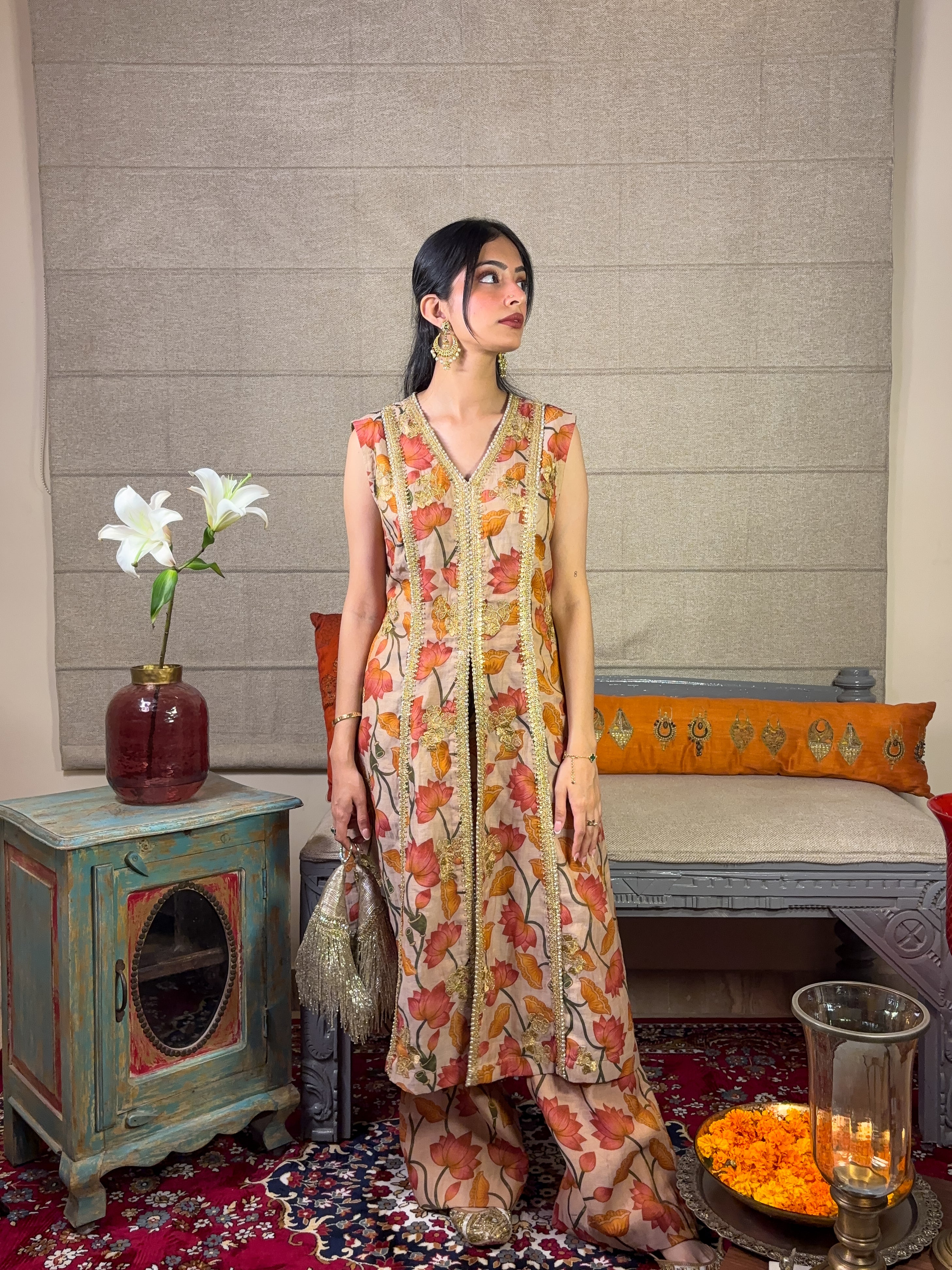 Beige Floral Kurta