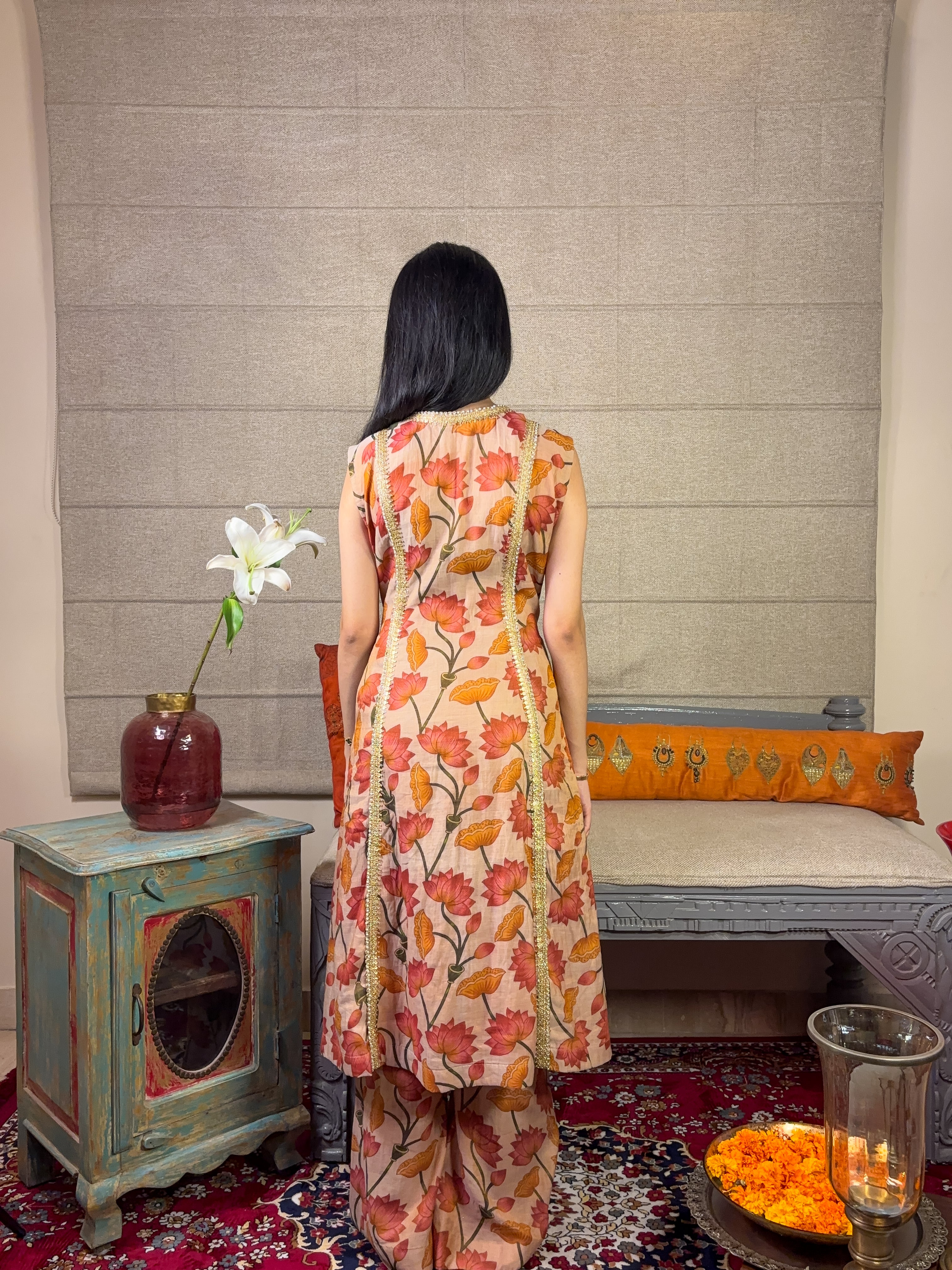 Beige Floral Kurta